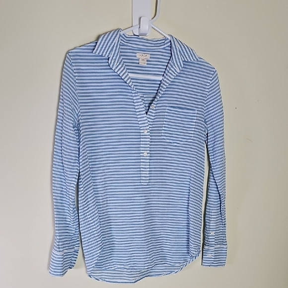 J. Crew Tops - J. Crew Blue and White 3 button openn front Polo Shirt Size XXS